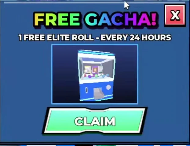 Free Gacha menu offering one free Elite roll every 24 hours